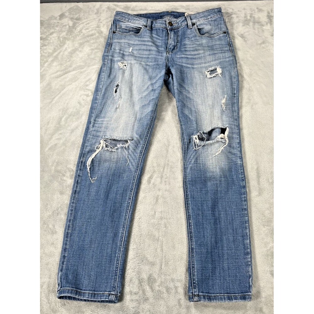 Cosmic Blue Love Distressed Jeans Womens 30x28 Midrise Ripped Slim Straight 30